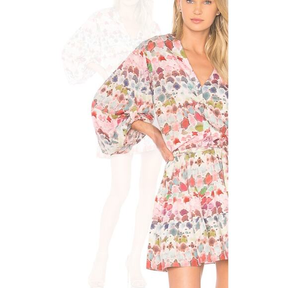 Alexis Damiani Watercolor V-Neckline Floral Print Mini Dress Multicolor Size XS - Picture 2 of 11